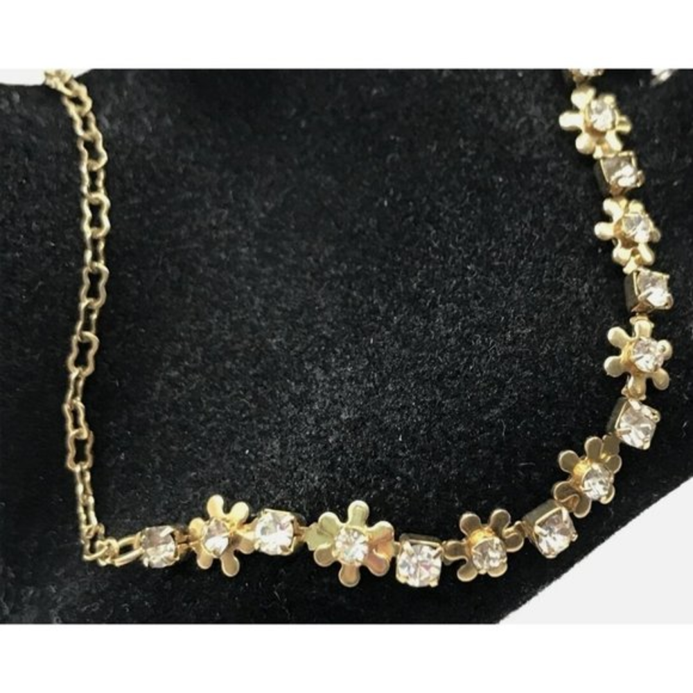 Avon Daisy Chain‎ Anklet Gold Tone Clear Rhinestone Dainty Floral 10" Adjustable